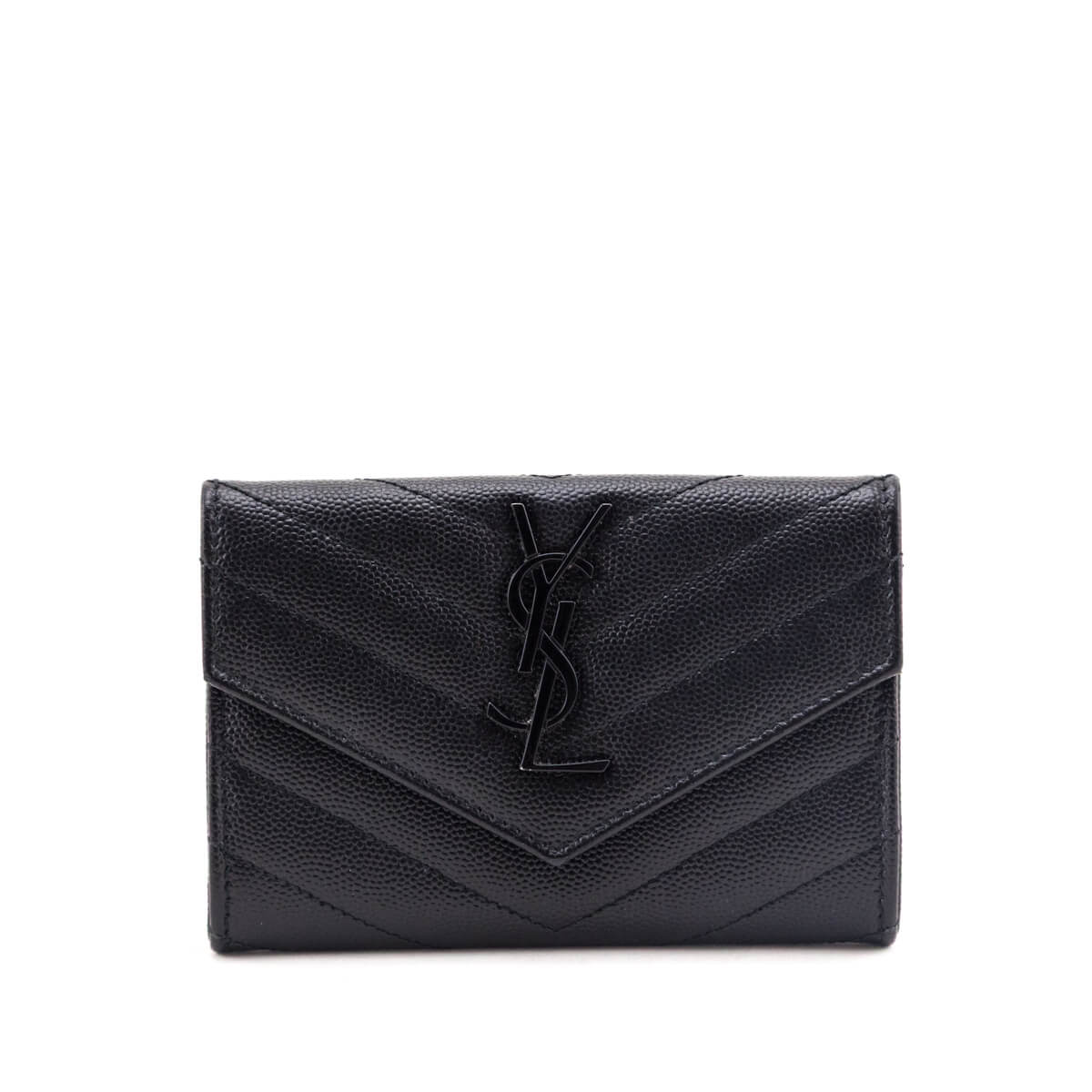 Saint Laurent Black Grain De Poudre Matelasse Chevron Small Monochrome Monogram Envelope Wallet - Love that Bag etc - Preowned Authentic Designer Handbags & Preloved Fashions