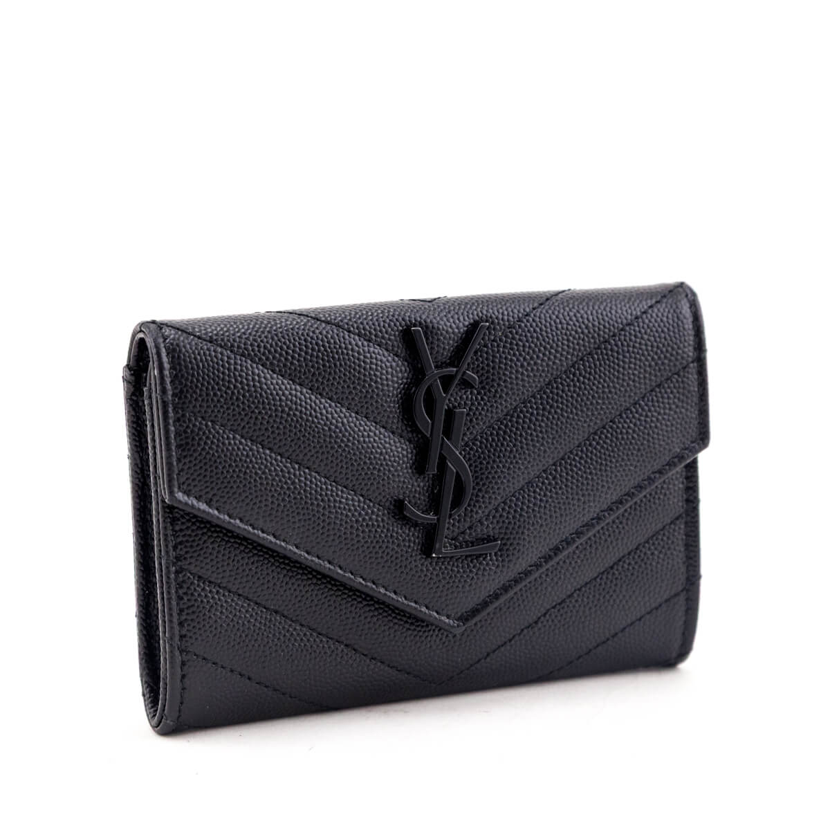 Saint Laurent Black Grain De Poudre Matelasse Chevron Small Monochrome Monogram Envelope Wallet - Love that Bag etc - Preowned Authentic Designer Handbags & Preloved Fashions