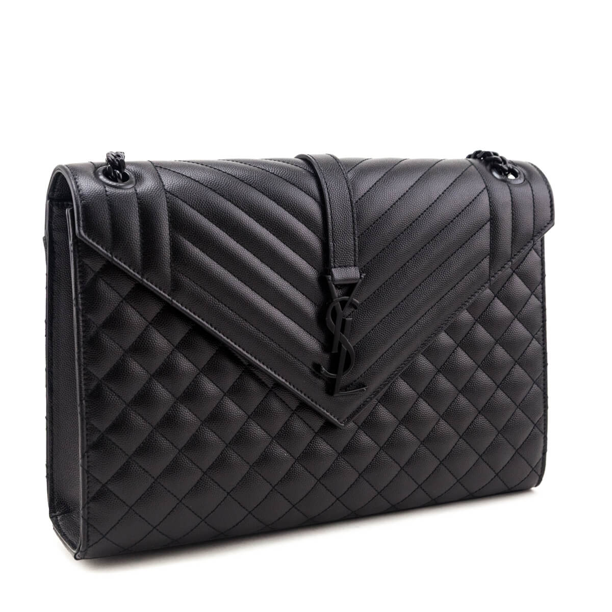 Saint Laurent Black Grain de Poudre Mixed Matelasse Triquilt Large Monogram Satchel - Love that Bag etc - Preowned Authentic Designer Handbags & Preloved Fashions