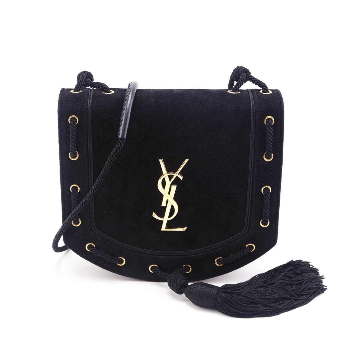 Saint Laurent Black Suede Medium Monogram Fetish Satchel - Love that Bag etc - Preowned Authentic Designer Handbags & Preloved Fashions