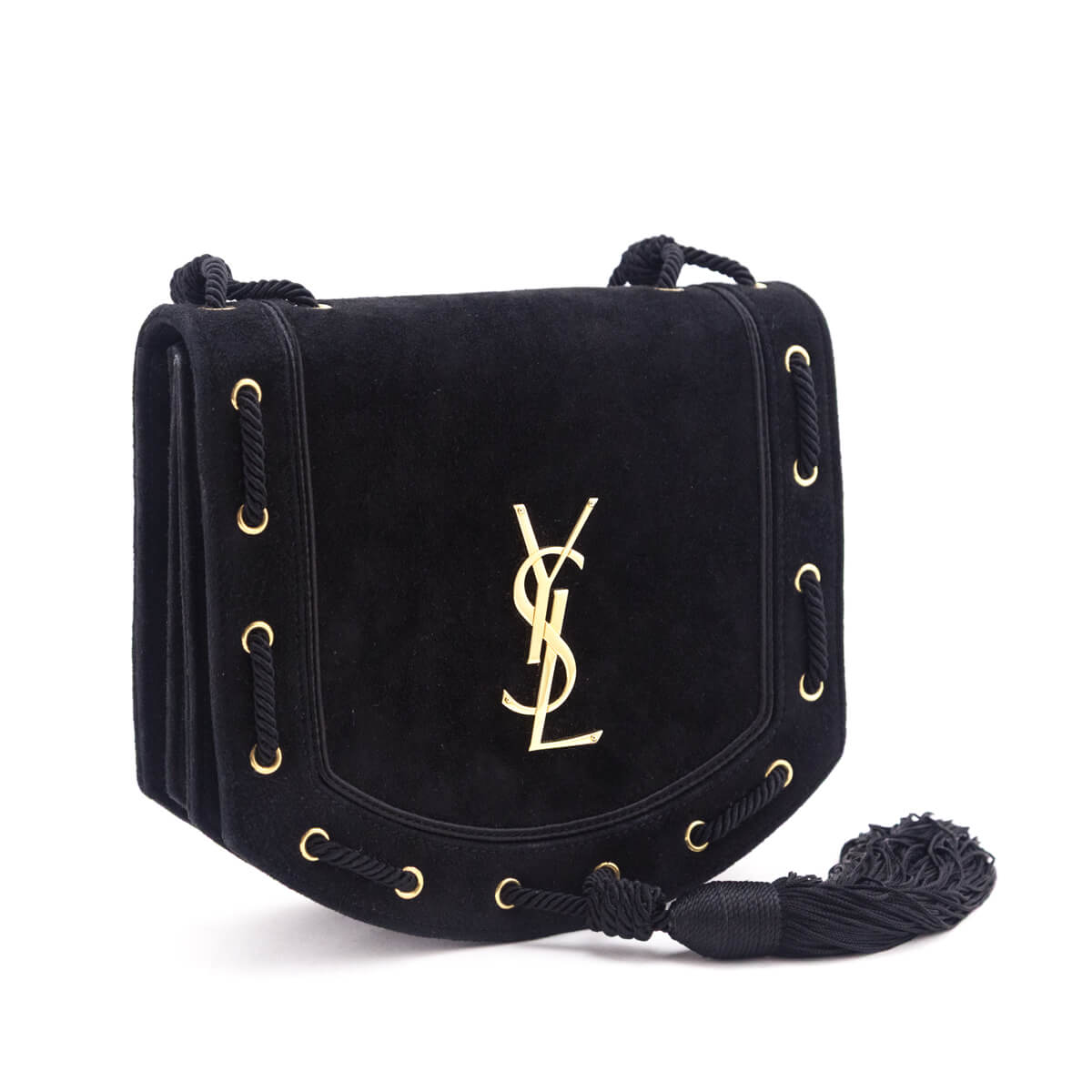Saint Laurent Black Suede Medium Monogram Fetish Satchel - Love that Bag etc - Preowned Authentic Designer Handbags & Preloved Fashions