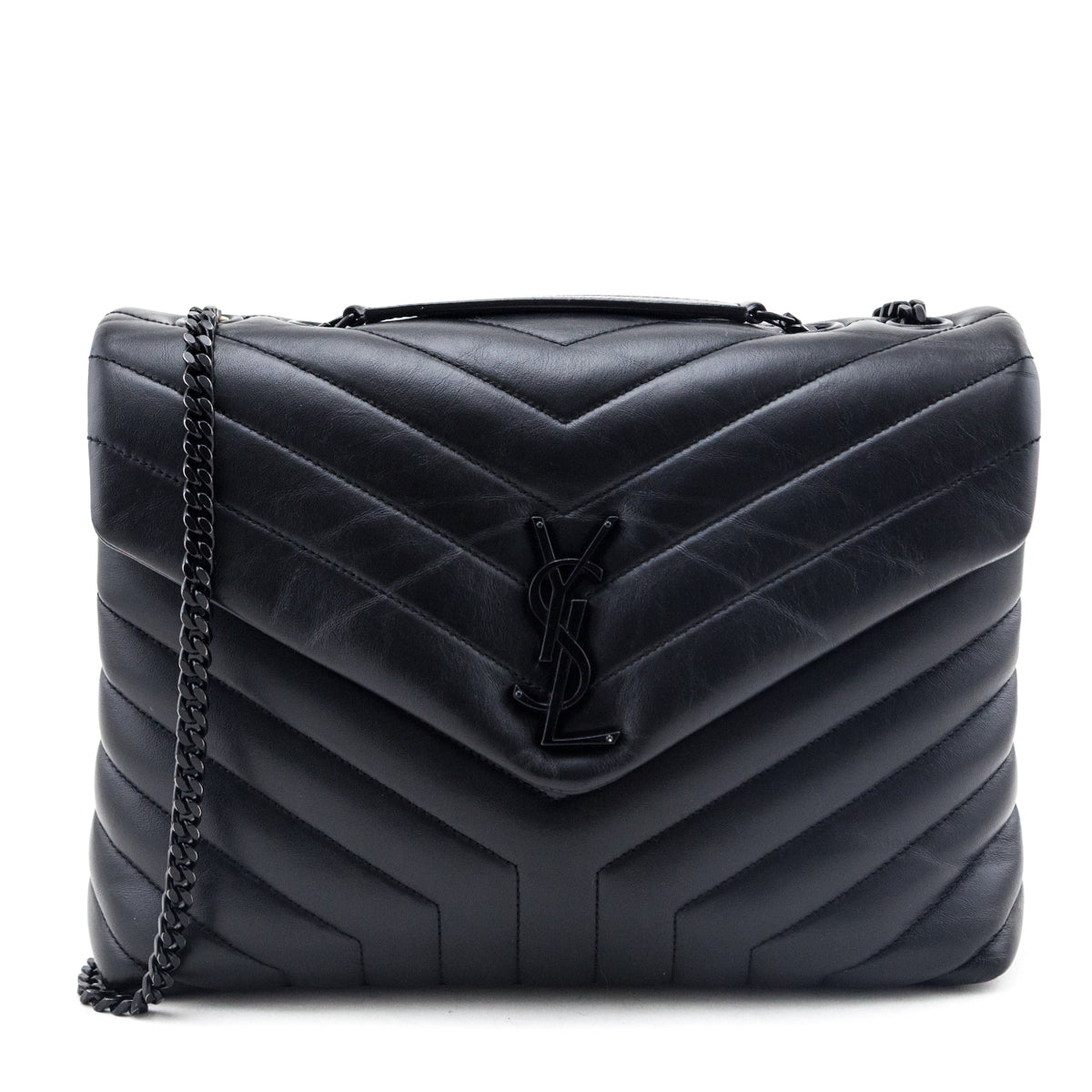Saint Laurent Black Y Quilted Leather Monogram Medium Loulou Chain Satchel - Love that Bag etc - Preowned Authentic Designer Handbags & Preloved Fashions