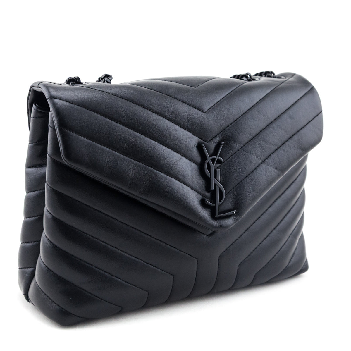Saint Laurent Black Y Quilted Leather Monogram Medium Loulou Chain Satchel - Love that Bag etc - Preowned Authentic Designer Handbags & Preloved Fashions