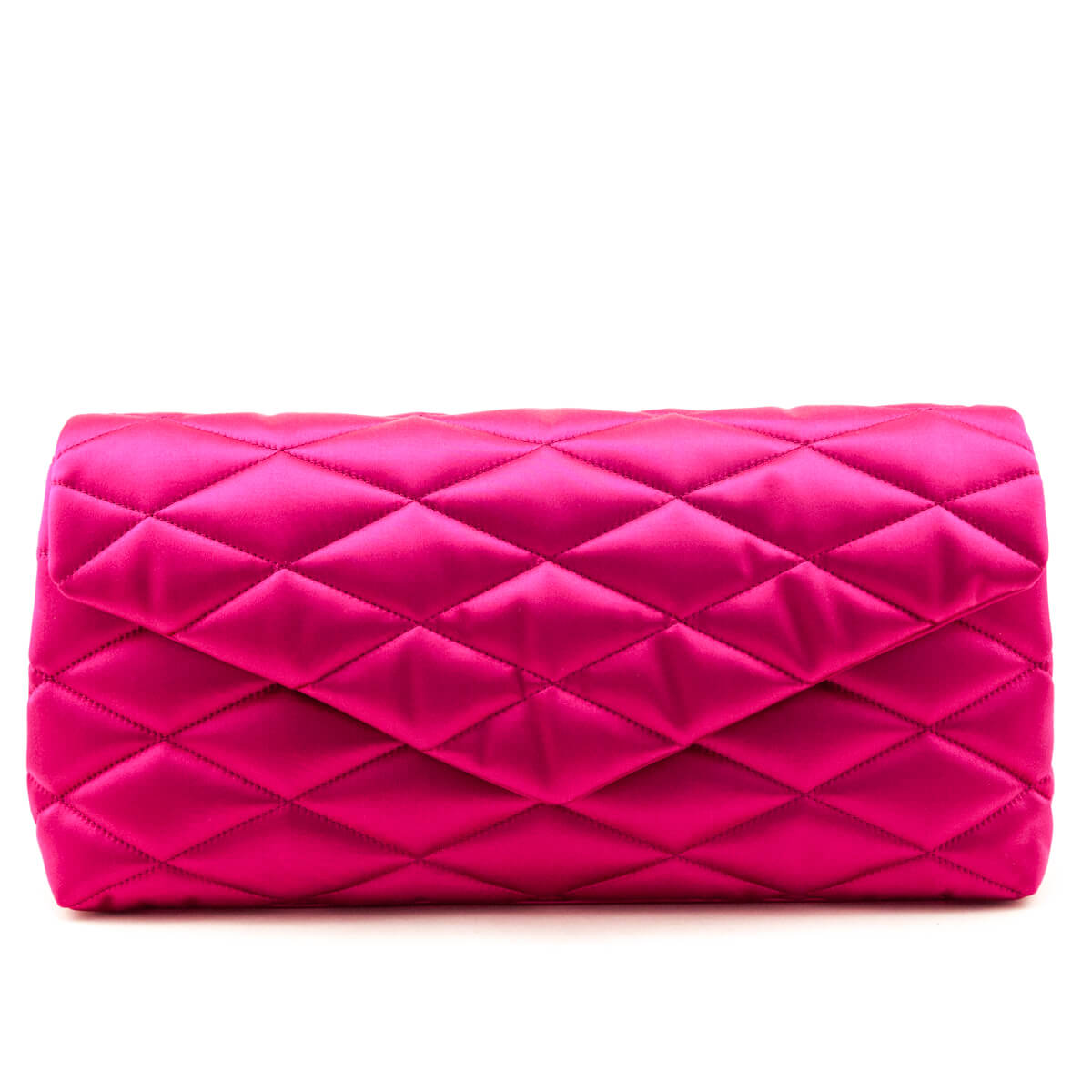 Saint Laurent Bubblegum Satin Quilted Large Sade Puffer Clutch - Love that Bag etc - Preowned Authentic Designer Handbags & Preloved Fashions