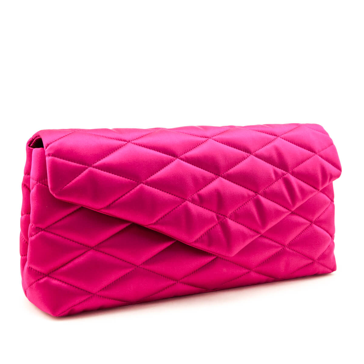 Saint Laurent Bubblegum Satin Quilted Large Sade Puffer Clutch - Love that Bag etc - Preowned Authentic Designer Handbags & Preloved Fashions