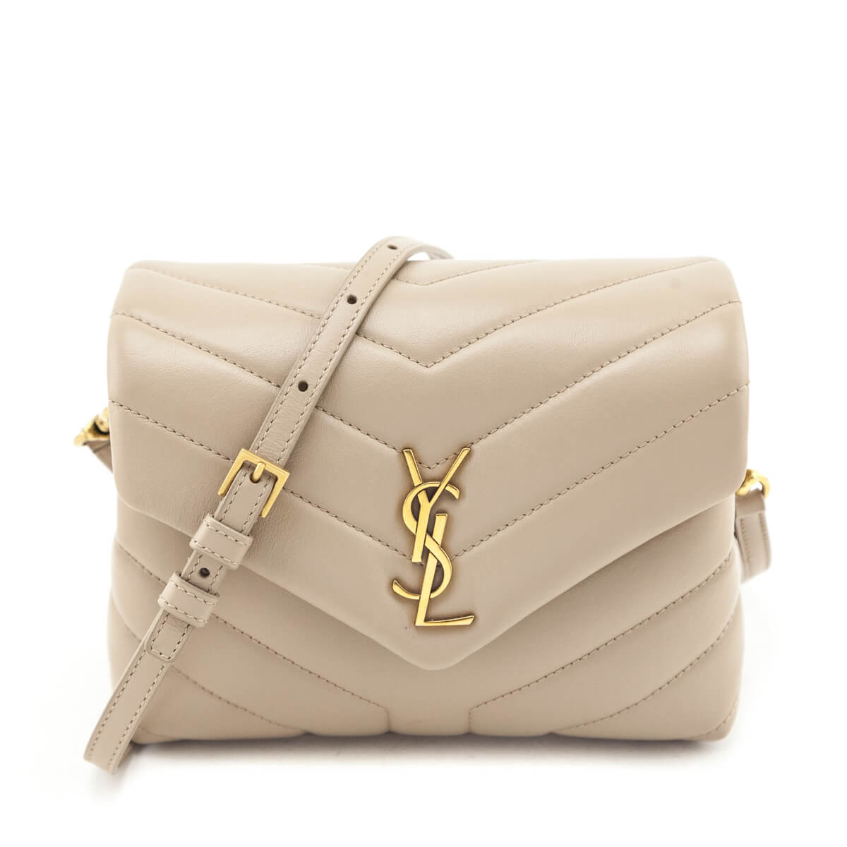 Saint Laurent Dark Beige Calfskin Y Quilted Monogram Toy Loulou Crossbody Bag - Love that Bag etc - Preowned Authentic Designer Handbags & Preloved Fashions
