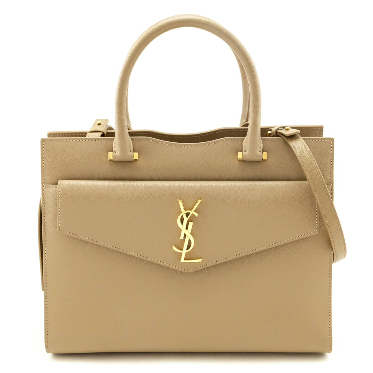 Saint Laurent Dark Beige Grain De Poudre Medium Uptown Tote - Love that Bag etc - Preowned Authentic Designer Handbags & Preloved Fashions