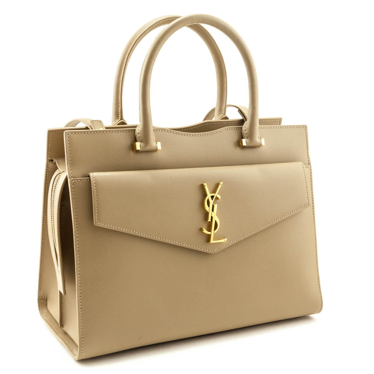 Saint Laurent Dark Beige Grain De Poudre Medium Uptown Tote - Love that Bag etc - Preowned Authentic Designer Handbags & Preloved Fashions