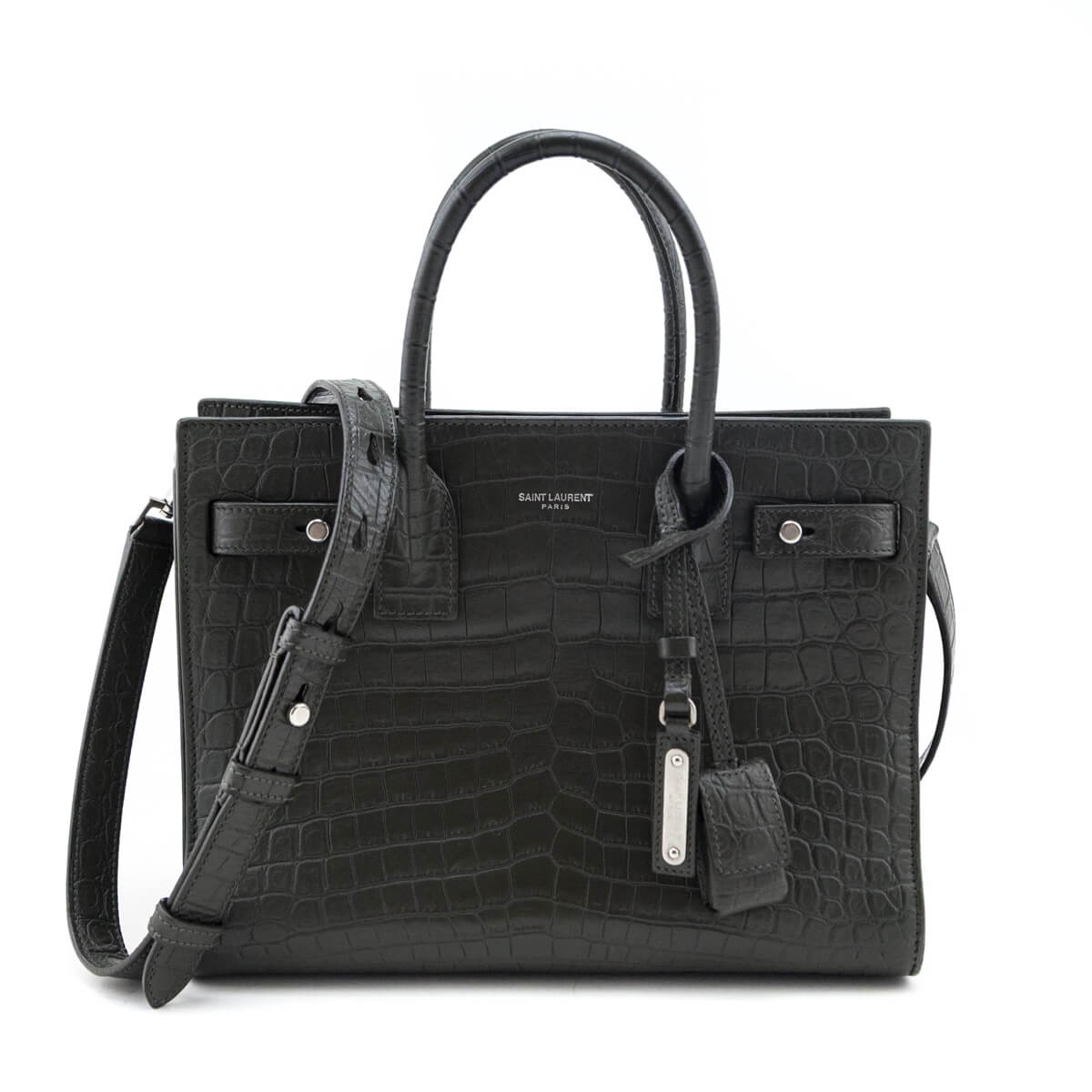 Saint Laurent Dark Green Calfskin Crocodile Embossed Small Sac de Jour - Love that Bag etc - Preowned Authentic Designer Handbags & Preloved Fashions