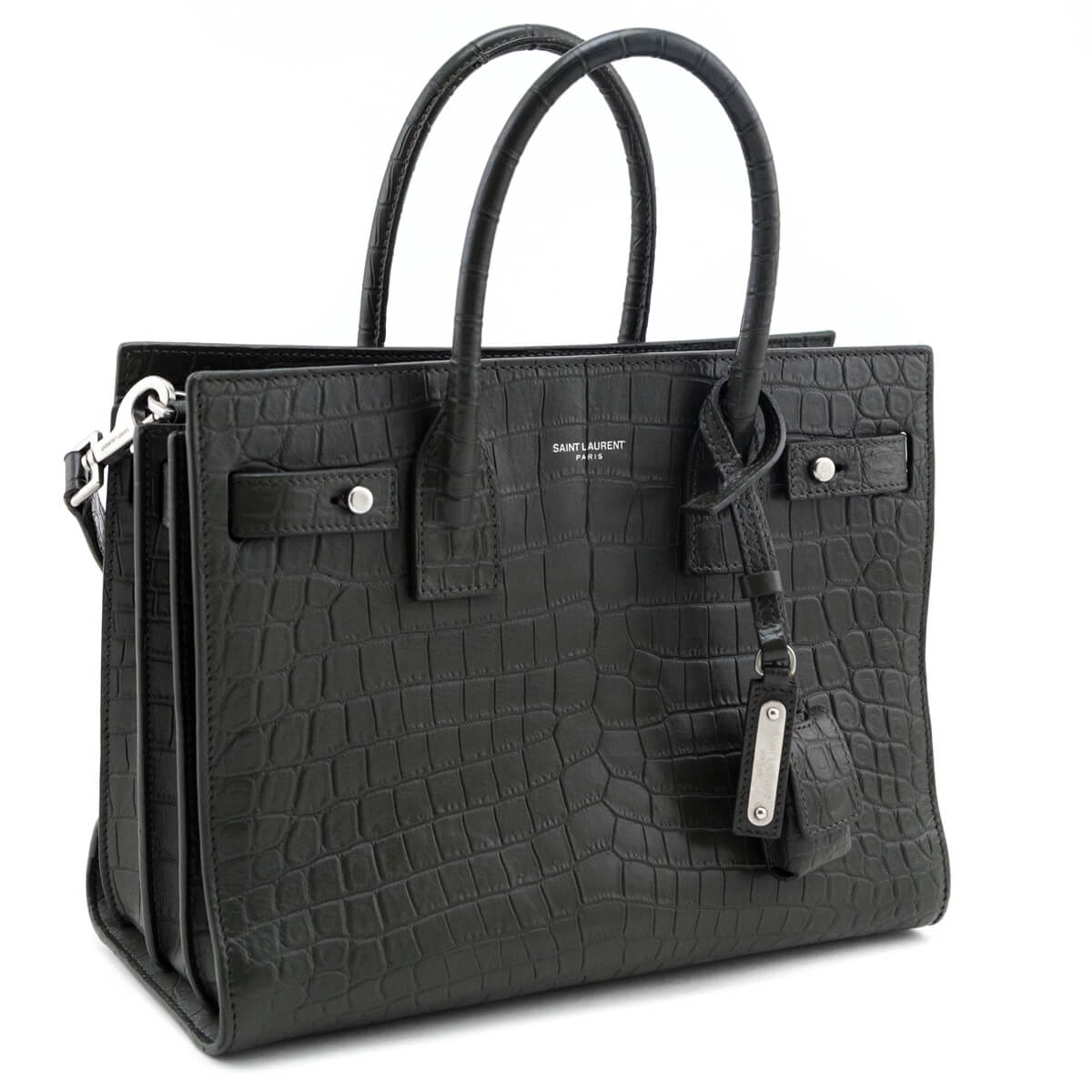 Saint Laurent Dark Green Calfskin Crocodile Embossed Small Sac de Jour - Love that Bag etc - Preowned Authentic Designer Handbags & Preloved Fashions