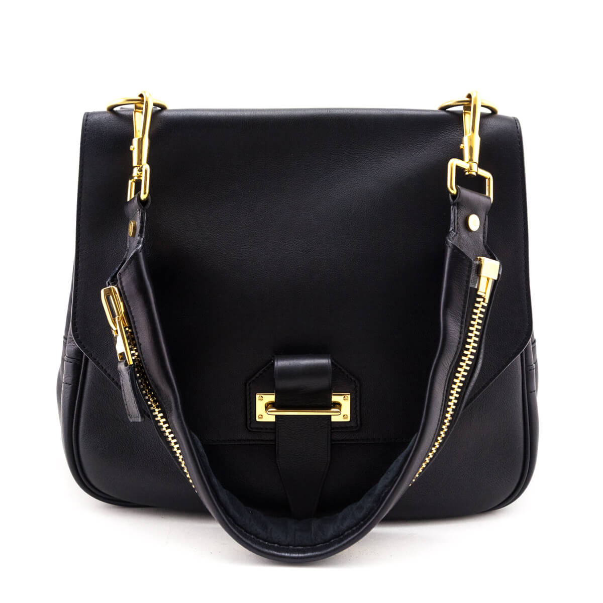 Tom Ford Black Calfskin Zipper Strap Shoulder Bag - Love that Bag etc - Preowned Authentic Designer Handbags & Preloved Fashions