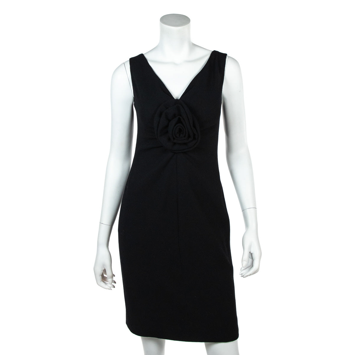 Valentino Black Virgin Wool Crepe Flower V-Neck Dress Size S - Love that Bag etc - Preowned Authentic Designer Handbags & Preloved Fashions