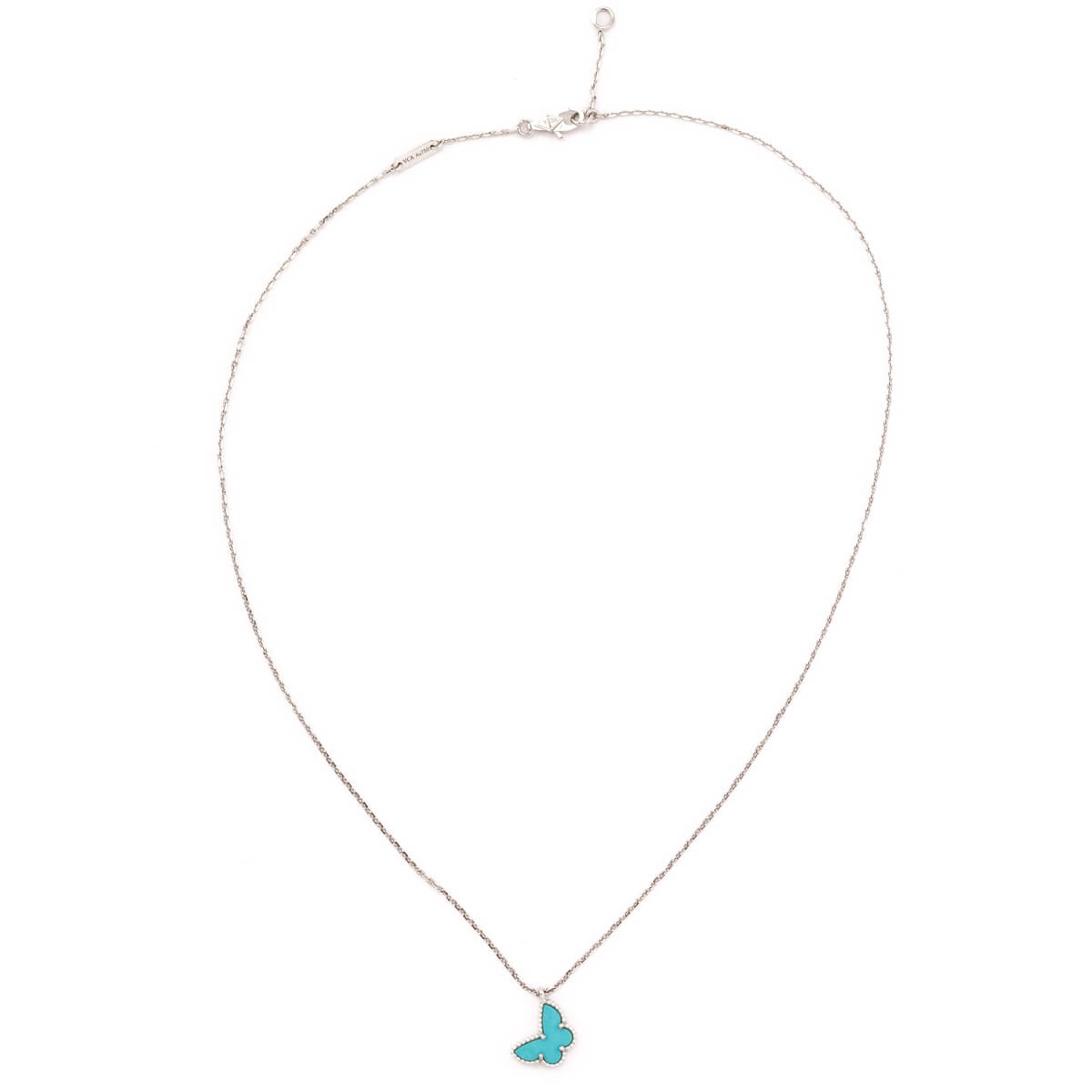 Van Cleef & Arpels 18K White Gold Turquoise Sweet Alhambra Butterfly Pendant Necklace - Love that Bag etc - Preowned Authentic Designer Handbags & Preloved Fashions