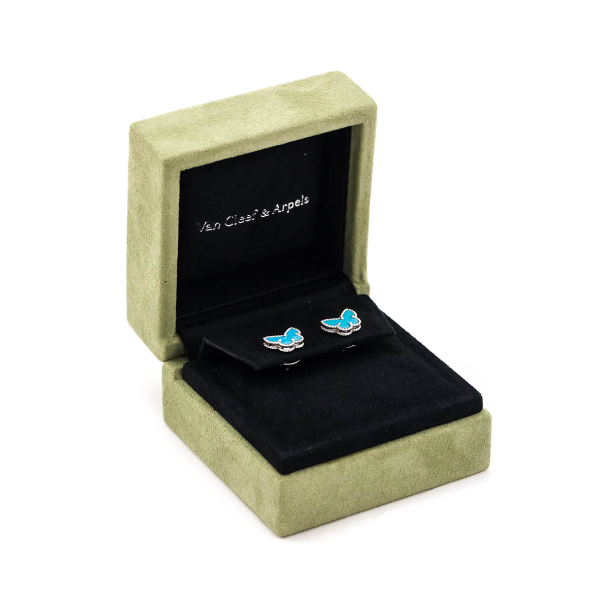 Van Cleef & Arpels 18K White Gold Turquoise Sweet Alhambra Butterfly Stud Earrings - Love that Bag etc - Preowned Authentic Designer Handbags & Preloved Fashions