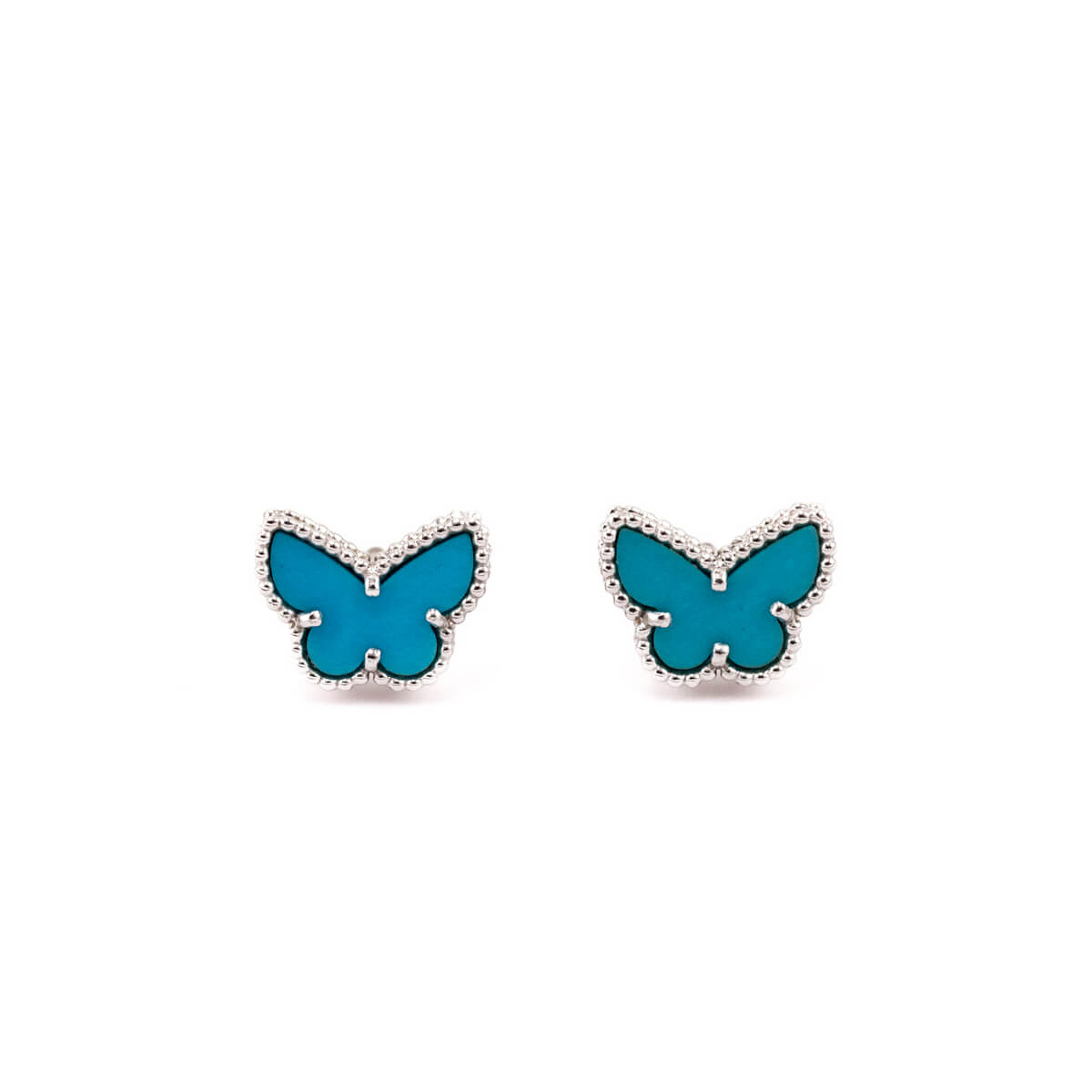 Van Cleef & Arpels 18K White Gold Turquoise Sweet Alhambra Butterfly Stud Earrings - Love that Bag etc - Preowned Authentic Designer Handbags & Preloved Fashions